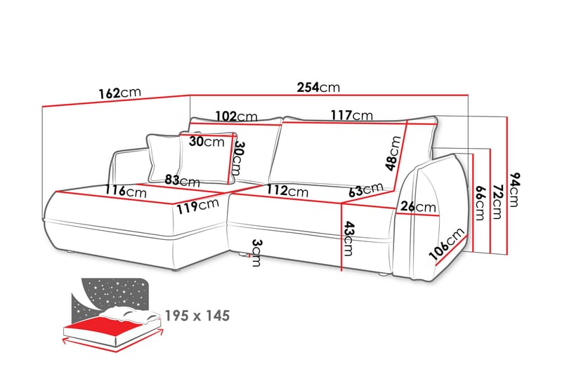 Mirana Sovesofa med Divan 3-personers - Hvid - Møbler - Sofaer - Sovesofaer