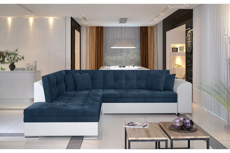Moclino hjørnesovesofa - Blå/Hvid - Møbler - Sofaer - Sovesofaer