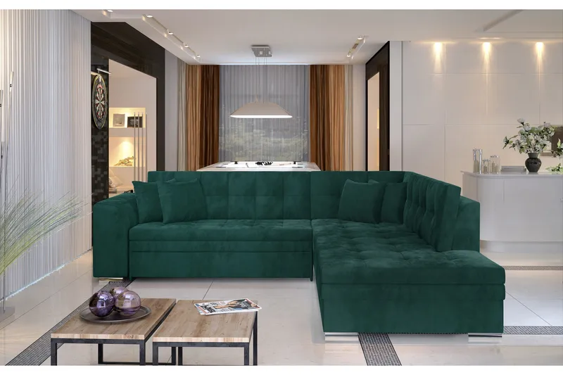 Moclino hjørnesovesofa - Grøn - Møbler - Sofaer - Sofa med chaiselong - 4 personers sofa med chaiselong