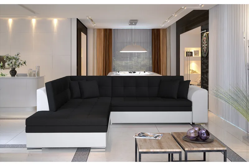 Moclino hjørnesovesofa - Sort/Hvid - Møbler - Sofaer - Sofa med chaiselong