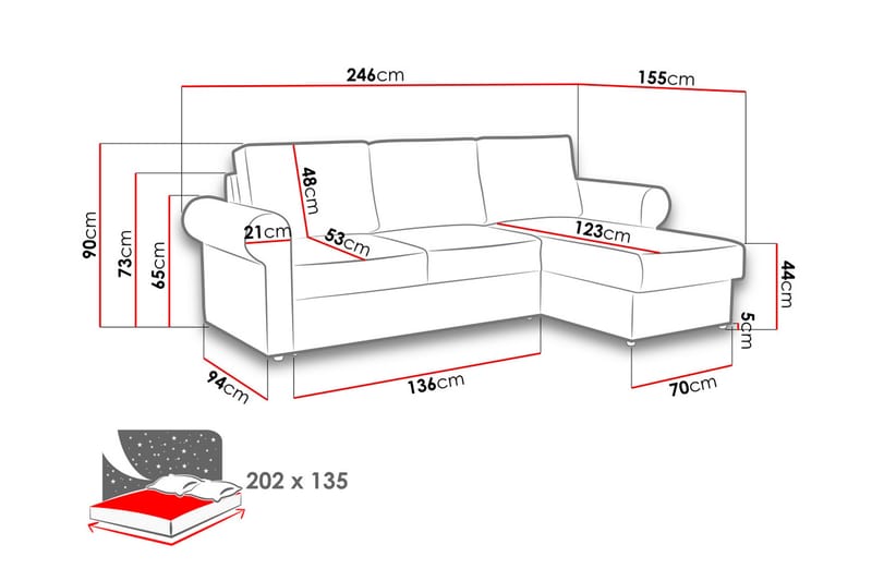 Monaco Hjørnesofa - Rød - Sovesofaer - Sovesofa chaiselong - Velour sofaer