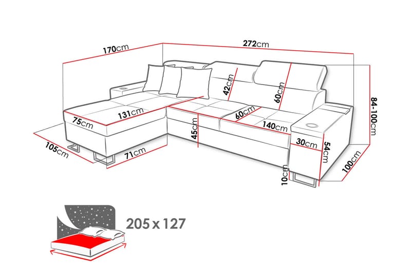 Morenia 3-pers. Hjørnesovesofa Venstre - Hvid - Sovesofaer - Hjørnesovesofa - Velour sofaer