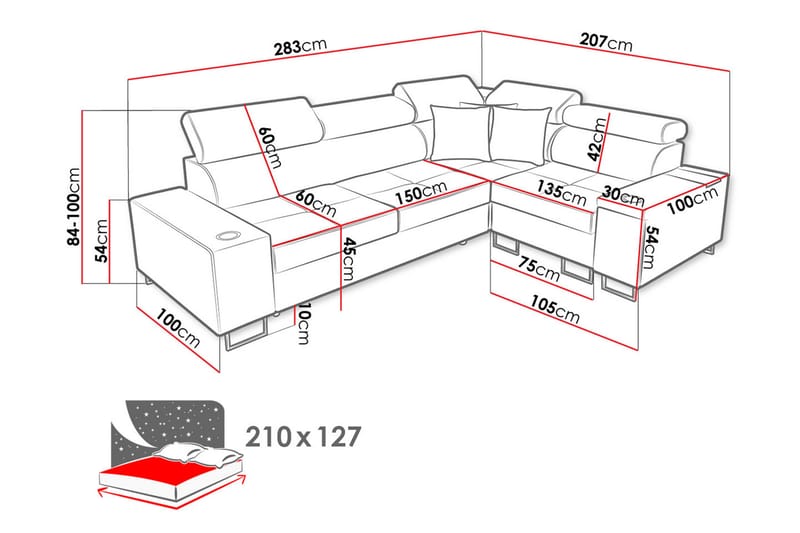 Morenia 3-pers. Hjørnesovesofa Højre - Lysegrå - Sovesofaer - Hjørnesovesofa