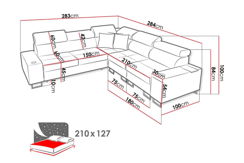 Morenia 4-pers. Hjørnesovesofa Højre - Lysegrå - Sovesofaer - Hjørnesovesofa