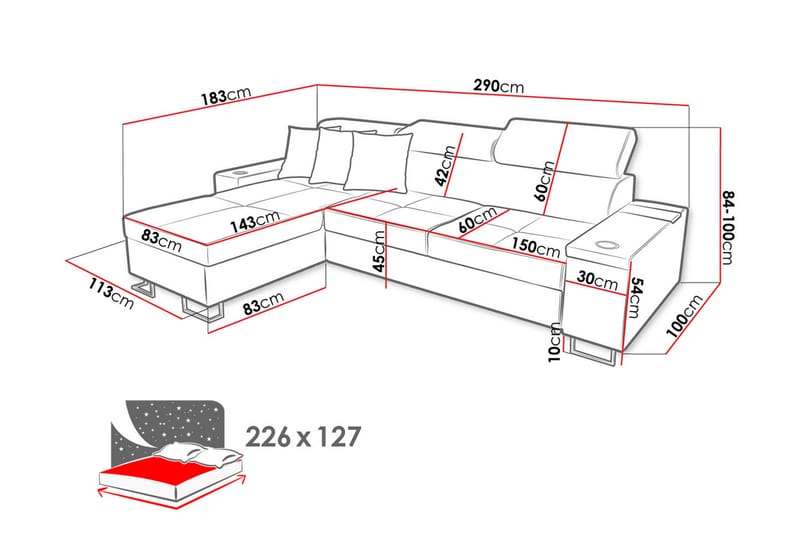 Morenia 4-pers. Hjørnesovesofa Venstre - Hvid - Sovesofaer - Sovesofa chaiselong - Velour sofaer