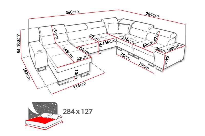 Morenia 4-pers. Hjørnesovesofa Højre - Hvid - Sovesofaer - Hjørnesovesofa - Velour sofaer