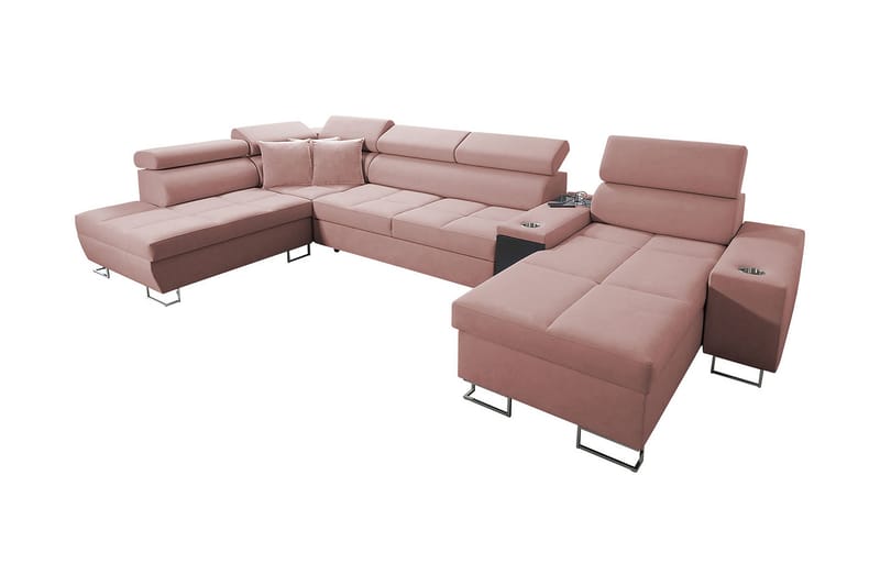 Morenia 4-pers. Hjørnesovesofa Højre - Lyserød - Sovesofaer - Sovesofa chaiselong - Velour sofaer