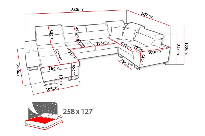 Morenia 4-pers. Hjørnesovesofa Højre - Hvid - Møbler - Sofaer - Sovesofaer