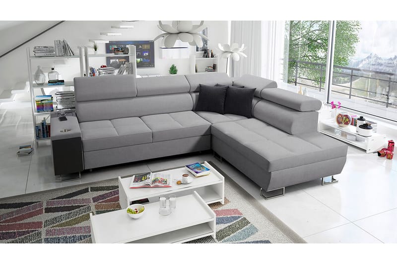 Morenia Højrevendt Sovesofa 127x210 cm med Opbevaring i Stof - Grå - Møbler - Sofaer - Sovesofaer