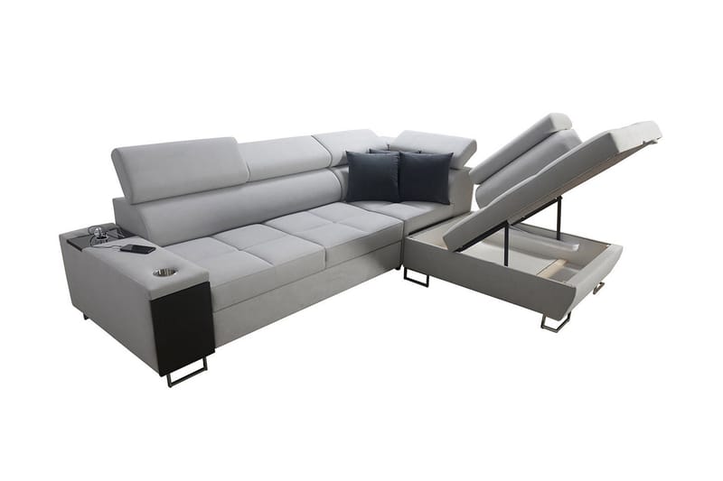 Morenia Højrevendt Sovesofa 127x210 cm med Opbevaring i Stof - Grå - Møbler - Sofaer - Sovesofaer