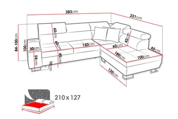 Morenia Højrevendt Sovesofa 127x210 cm med Opbevaring i Stof - Grå - Møbler - Sofaer - Sovesofaer