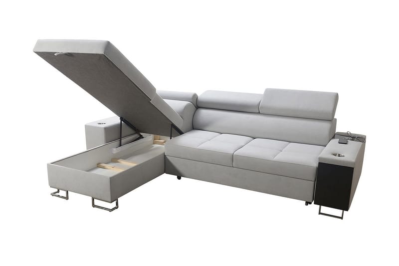 Morenia Længesovende L-hjørnesovesofa 4-sæder med Opbevaring i Velour Højre - Grå - Møbler - Sofaer - Sovesofaer