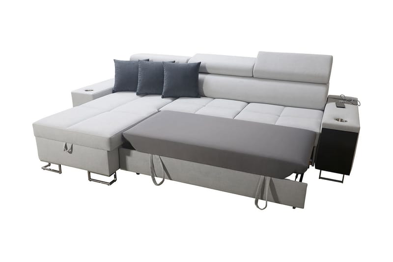 Morenia Længesovende L-hjørnesovesofa 4-sæder med Opbevaring i Velour Højre - Grå - Møbler - Sofaer - Sovesofaer