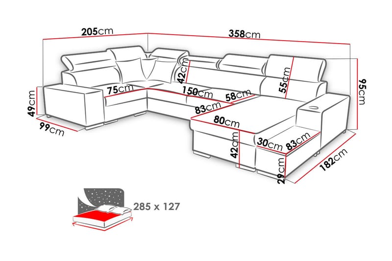 Mumtaz U-Sovesofa Chaiselong Højre - Hvid/Lysegrå - Møbler - Sofaer - Sovesofaer