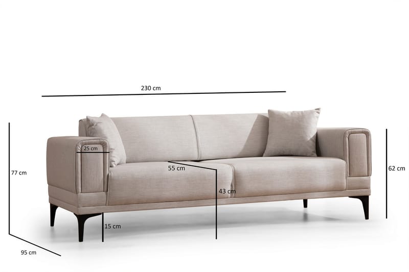 Naoko 3-Pers. Sovesofa - Beige - Sovesofaer - 3 personers sovesofa