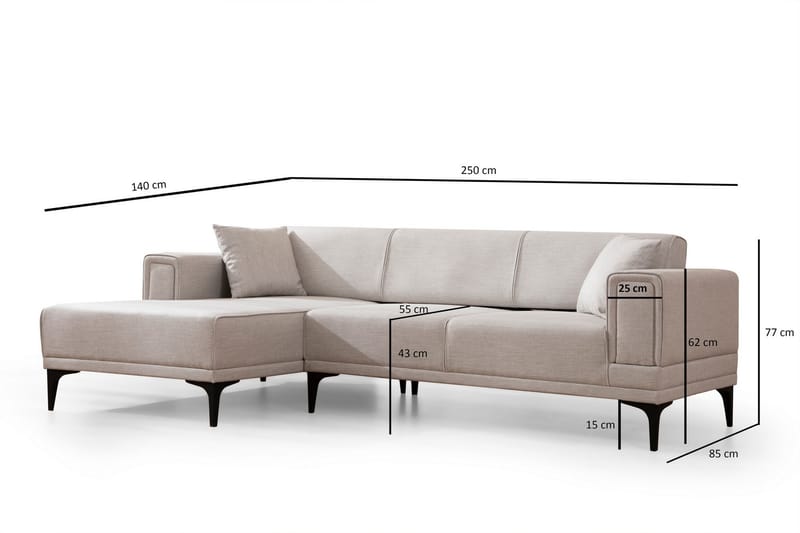 Naoko Sovesofa med chaiselong - Beige - Sovesofaer - Hjørnesovesofa