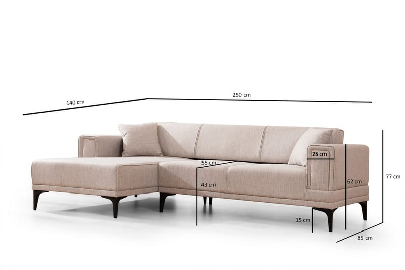 Naoko Sovesofa med chaiselong - Lysebrun - Møbler - Sofaer - Sovesofaer