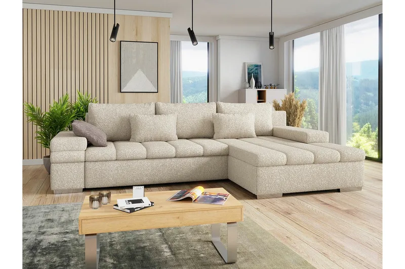 Naoma 3-sits Hörnbäddsoffa Beige - Møbler - Sofaer - Sovesofaer