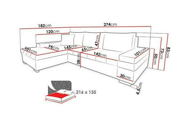 Naoma 3-sits Hörnbäddsoffa NO_BRAND Acacia||White - Møbler - Sofaer - Sovesofaer