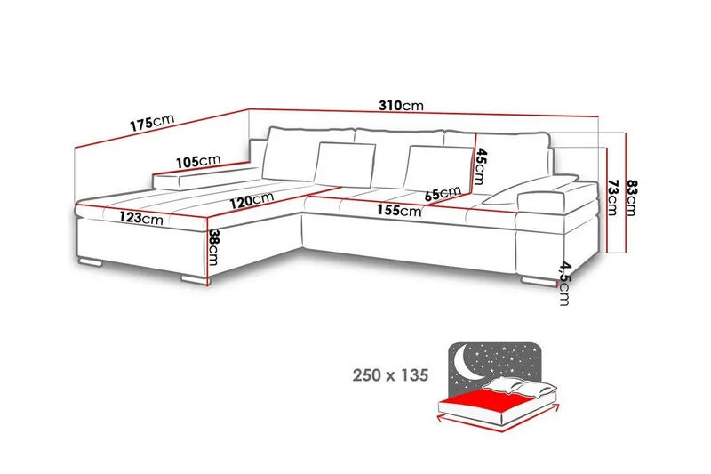 Naoma 3-sits Hörnbäddsoffa NO_BRAND Beige - Møbler - Sofaer - Sovesofaer