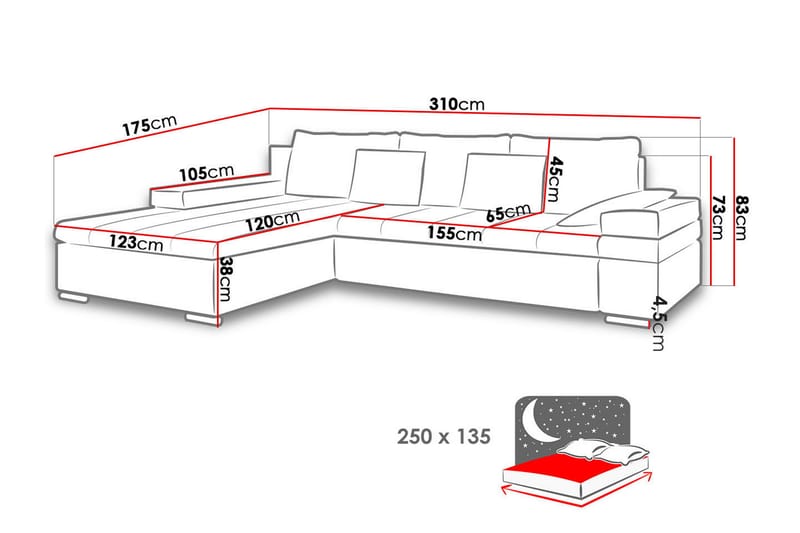 Naoma 3-Pers. Sovesofa med Chaiselong L-formet Højre m Opbev - Velour/Grå - Sovesofaer - Sovesofa chaiselong - Velour sofaer