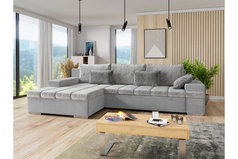 Naoma 3-Pers Sovesofa med Chaiselong L-formet Venstre Opbeva - Velour/Grå - Møbler - Sofaer - Sovesofaer