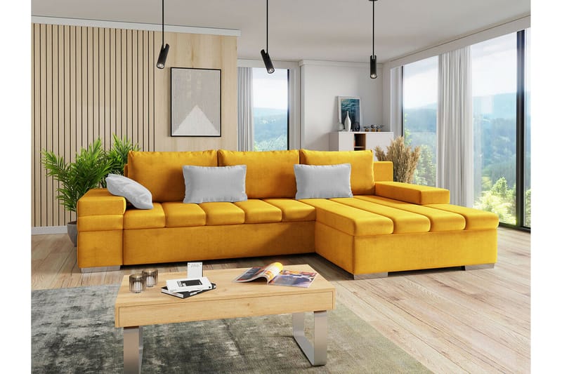 Naoma 3-personers Hjørnesovesofa - Gul - Møbler - Sofaer - Sovesofaer