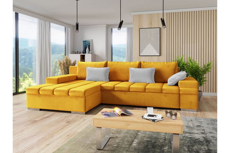 Naoma 3-personers Hjørnesovesofa - Gul - Møbler - Sofaer - Sovesofaer