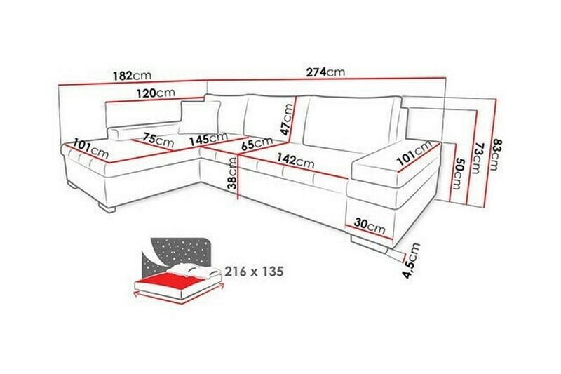 Naoma 3-personers Hjørnesovesofa - Rød - Møbler - Sofaer - Sovesofaer
