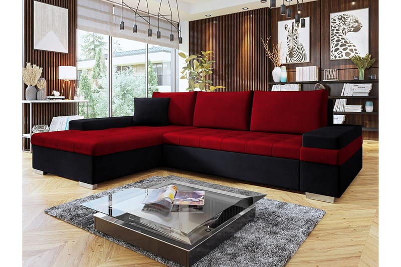Naoma 3-personers Hjørnesovesofa - Rød - Møbler - Sofaer - Sovesofaer