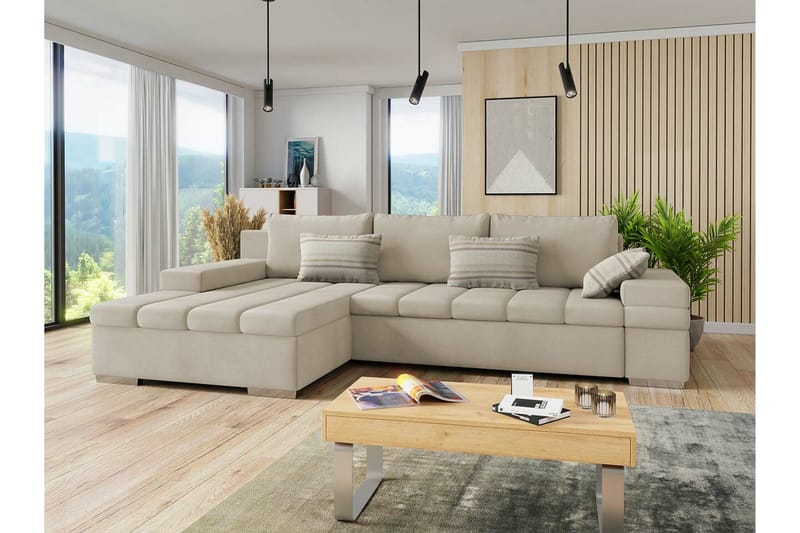 Naoma 3-personers Hjørnesovesofa - Beige - Møbler - Sofaer - Sovesofaer