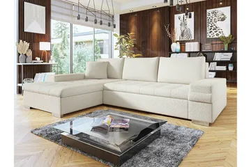 Naoma 3-personers Venstre L-formet Sovesofa 135x216 cm med Chaiselong i Bouclé - Hvid - Møbler - Sofaer - Sovesofaer