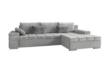 Naoma 3-Pers. Sovesofa med Chaiselong L-formet Højre m Opbev - Velour/Grå - Møbler - Sofaer - Sovesofaer
