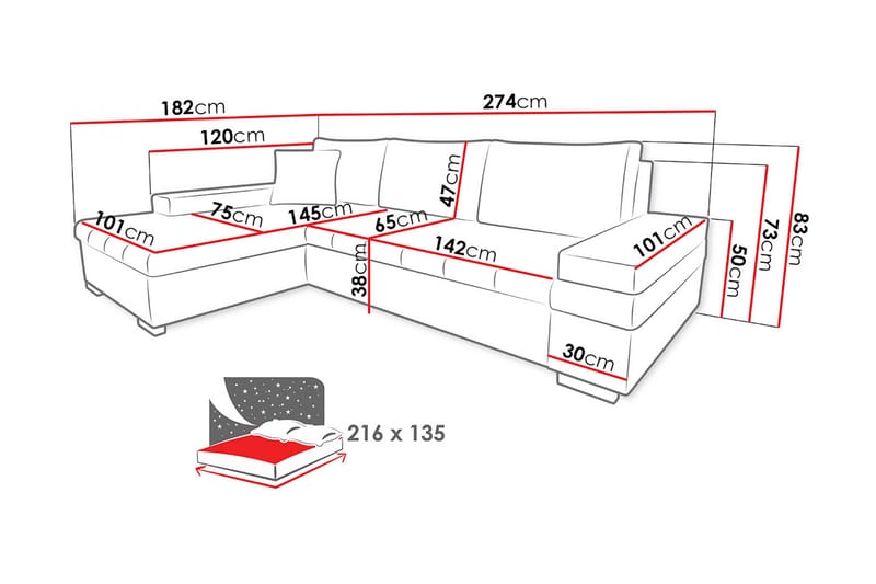 Naoma Hjørnesovesofa Universal 135x216 cm med Opbevaring i Fløjl - Blå - Møbler - Sofaer - Sovesofaer