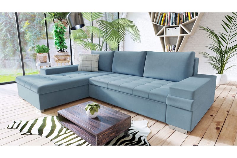 Naoma Hjørnesovesofa Universal 135x216 cm med Opbevaring i Fløjl - Blå - Møbler - Sofaer - Sovesofaer