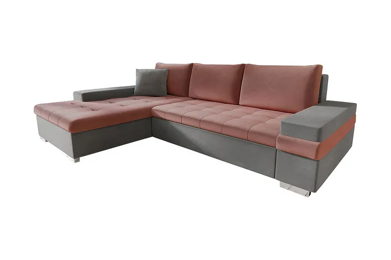Naoma Hjørnesovesofa Universal 135x216 cm med Opbevaring i Fløjl, Rosa|Grå