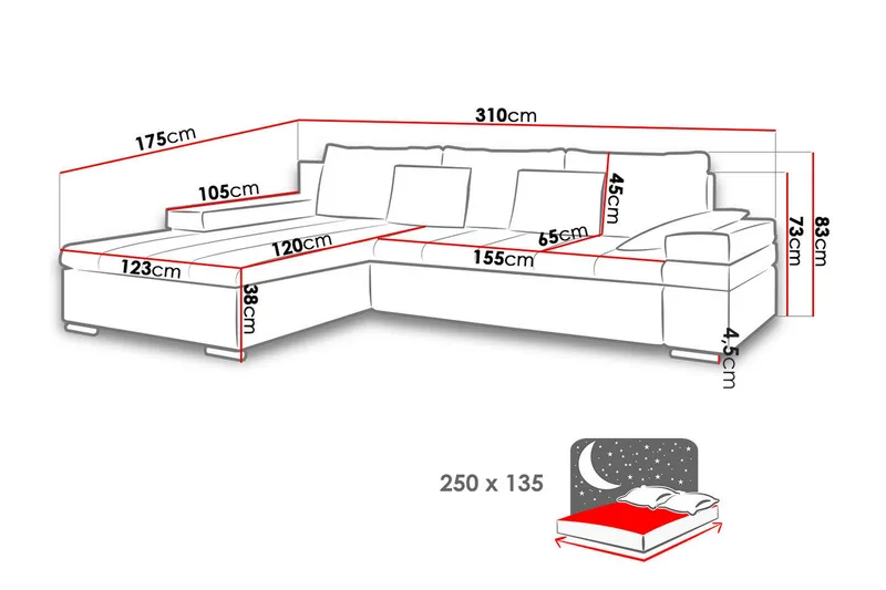 Naoma Sovesofa m. Chaiselong 3-Pers. L-formet - Lyserød - Møbler - Sofaer - Sovesofaer