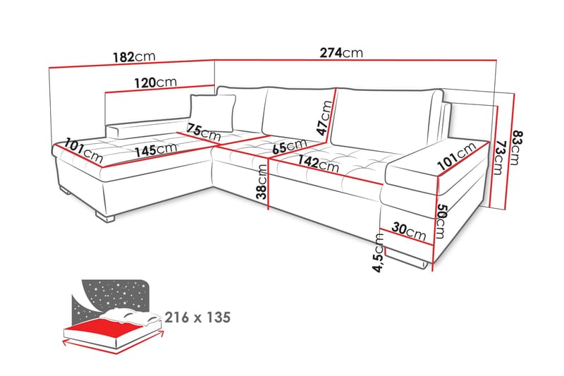 Naoma Sovesofa Med 3-Personers Divan - Sort/Brun - Møbler - Sofaer - Sovesofaer