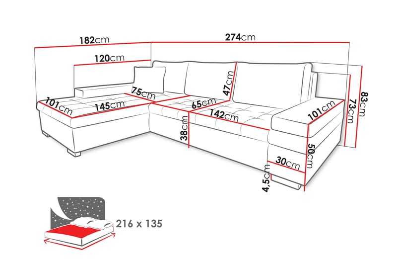 Naoma Sovesofa Med 3-Personers Divan - Sort/Brun - Møbler - Sofaer - Sovesofaer