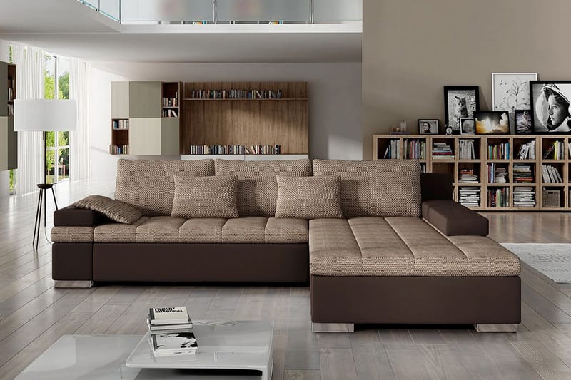 Naoma Sovesofa med Chaiselong Højre - Beige/Brun - Møbler - Sofaer - Sovesofaer