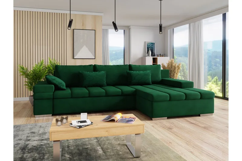 Naoma Sovesofa med Divan 4-sits - Grøn - Møbler - Sofaer - Sovesofaer