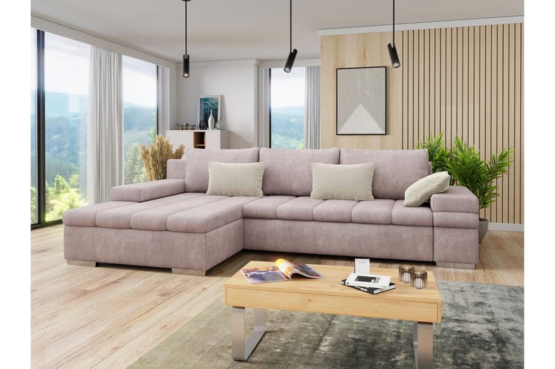 Naoma Sovesofa med Divan 4-sits - Rosa - Møbler - Sofaer - Sovesofaer