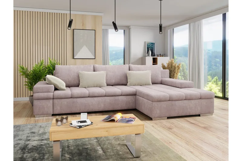 Naoma Sovesofa med Divan 4-sits - Rosa - Møbler - Sofaer - Sovesofaer