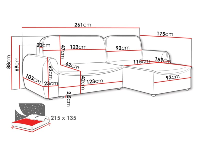 Navrel 3-personers Sovesofa med Chaiselong og Opbevaring - Lysebeige - Møbler - Sofaer - Sovesofaer