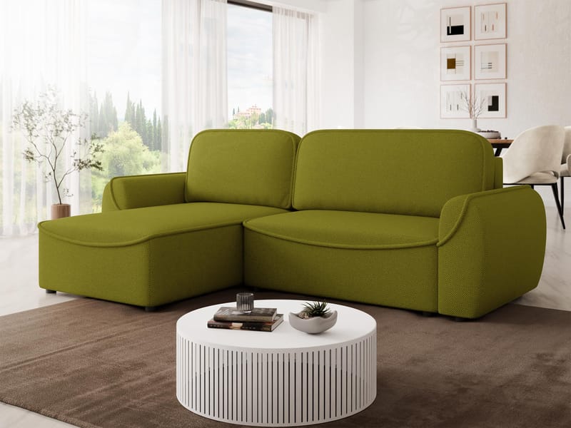 Navrel 3-personers Sovesofa med Chaiselong og Opbevaring - Oliven - Møbler - Sofaer - Sovesofaer