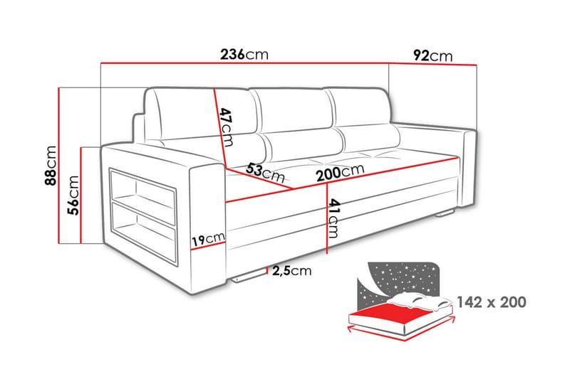 Nemo sovesofa 236x92x88 cm - Sovesofaer - 3 personers sovesofa