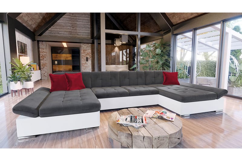 Niesha U-Sovesofa - Grå/Hvid/Rød - Møbler - Sofaer - Sovesofaer