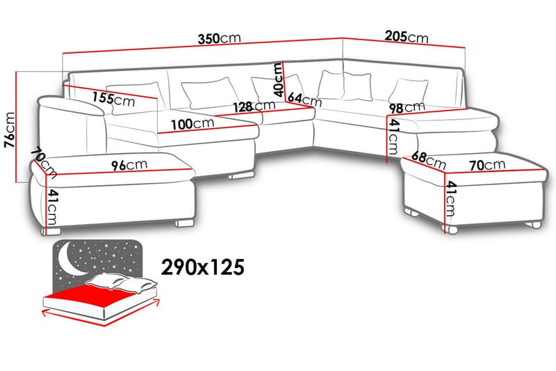 Niko U-sovesofa 350x205x76 cm - Beige / Grå - Sovesofaer - Sovesofa chaiselong - Lædersofaer