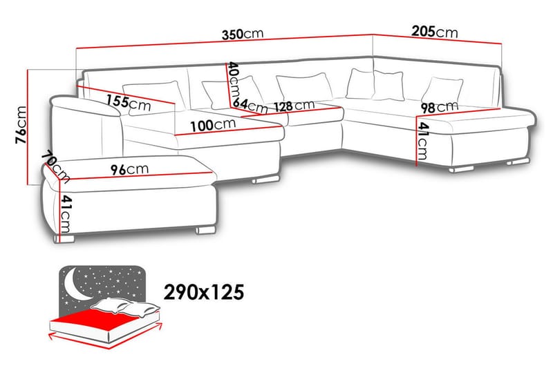 Niko U-sovesofa 350x205x76 cm - Beige / Grå - Sovesofaer - Sovesofa chaiselong - Lædersofaer