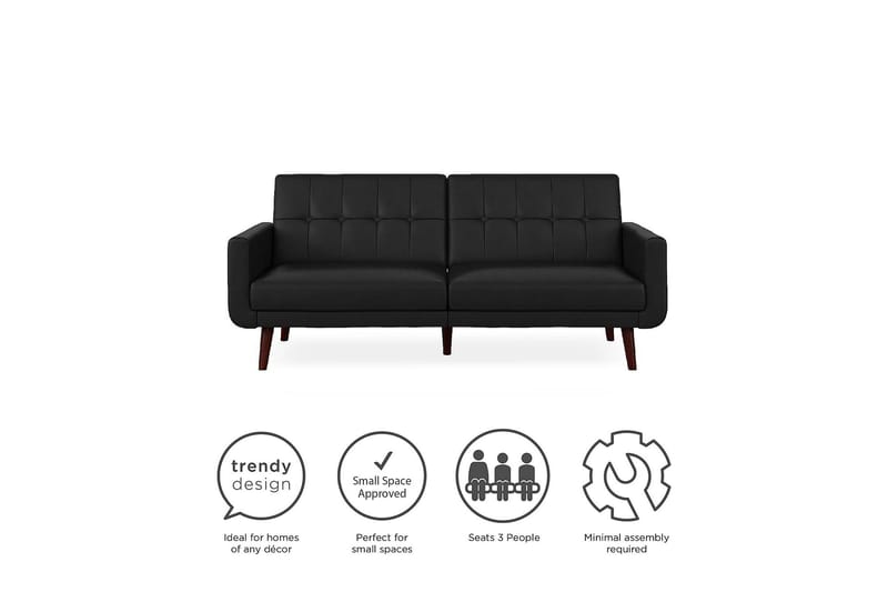 Nola 3-personers Sovesofa Kunstlæder/Sort - Dorel Home - Møbler - Sofaer - Sovesofaer - Bred sovesofa